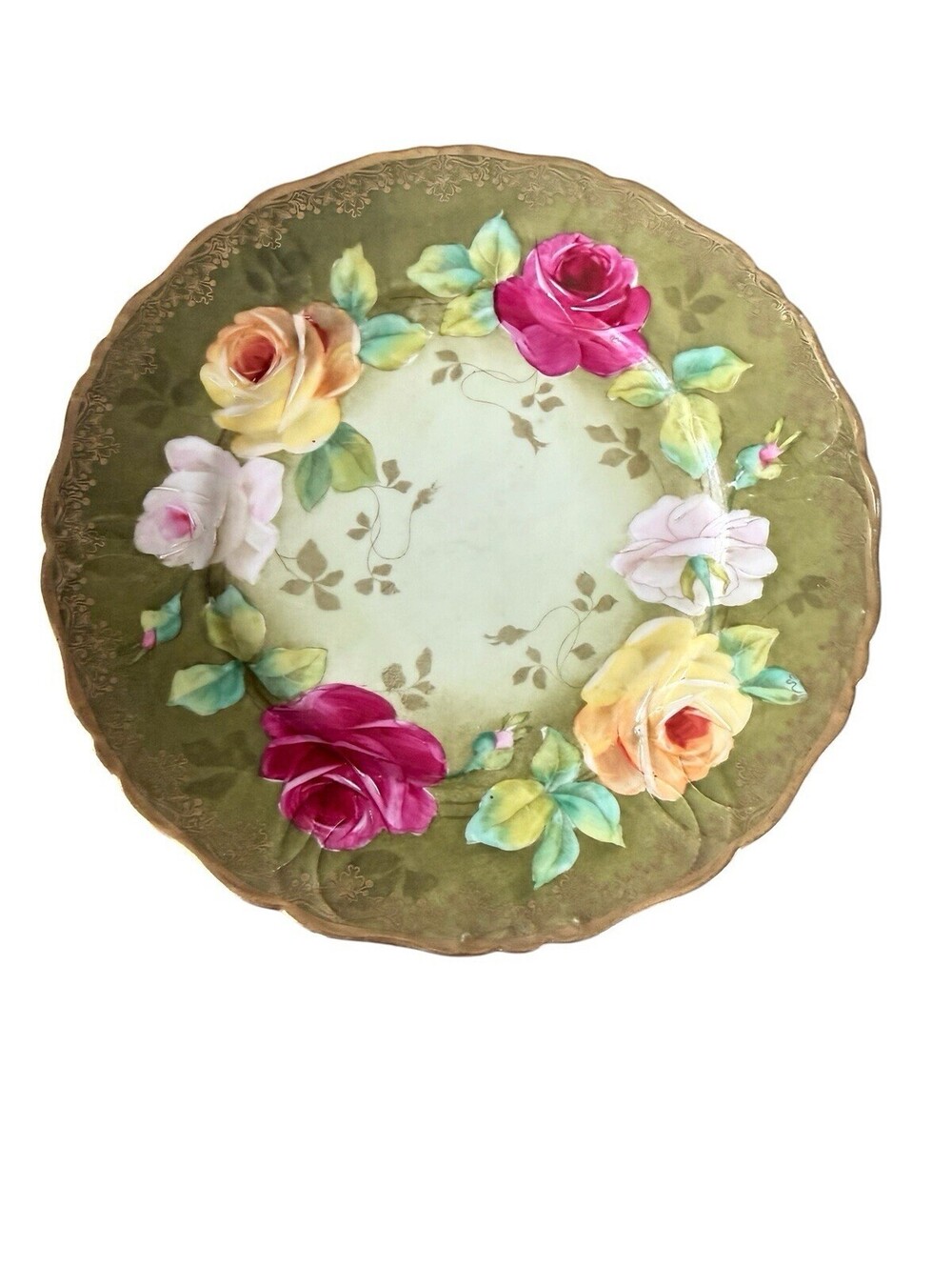 Vintage Hand painted Plate Prussia Royal Rose Border 8.5”
